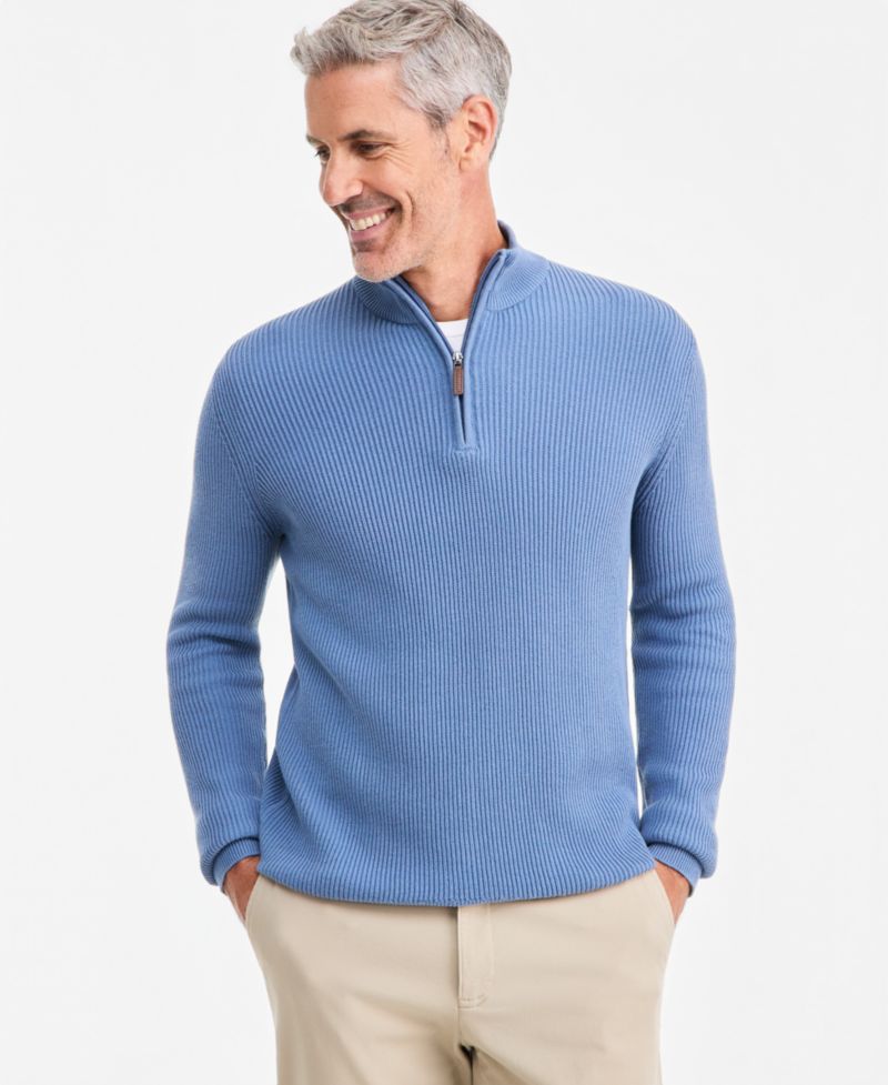 Men's Cotton Refined Cardigan Stitch Quarter-Zip Sweater, Macy's Exclusive