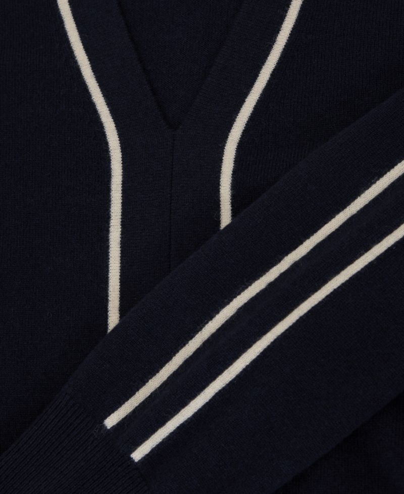 Women's Mila Long-Sleeve V-Neck Stripe-Detail Wool-Blend with Cashmere Pullover