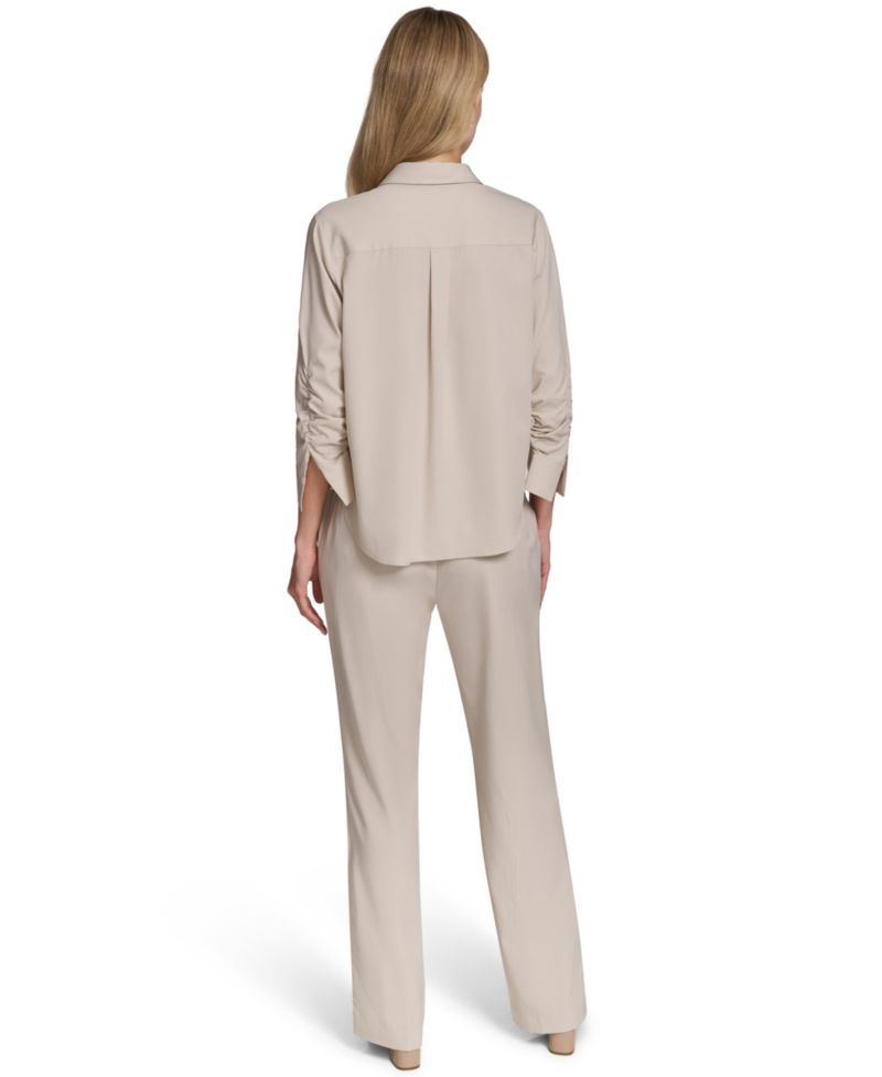 Women's Button-Down Shirt and Pull-On Straight Pants