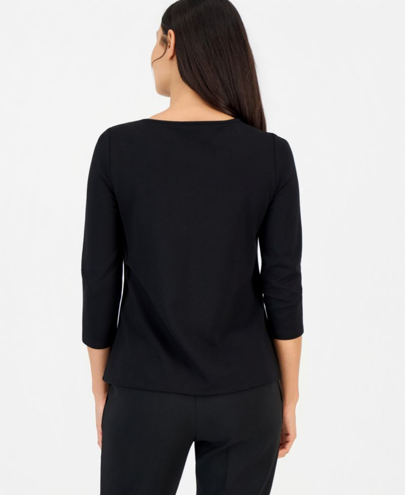 Petite 3/4-Sleeve Asymmetrical Button Top