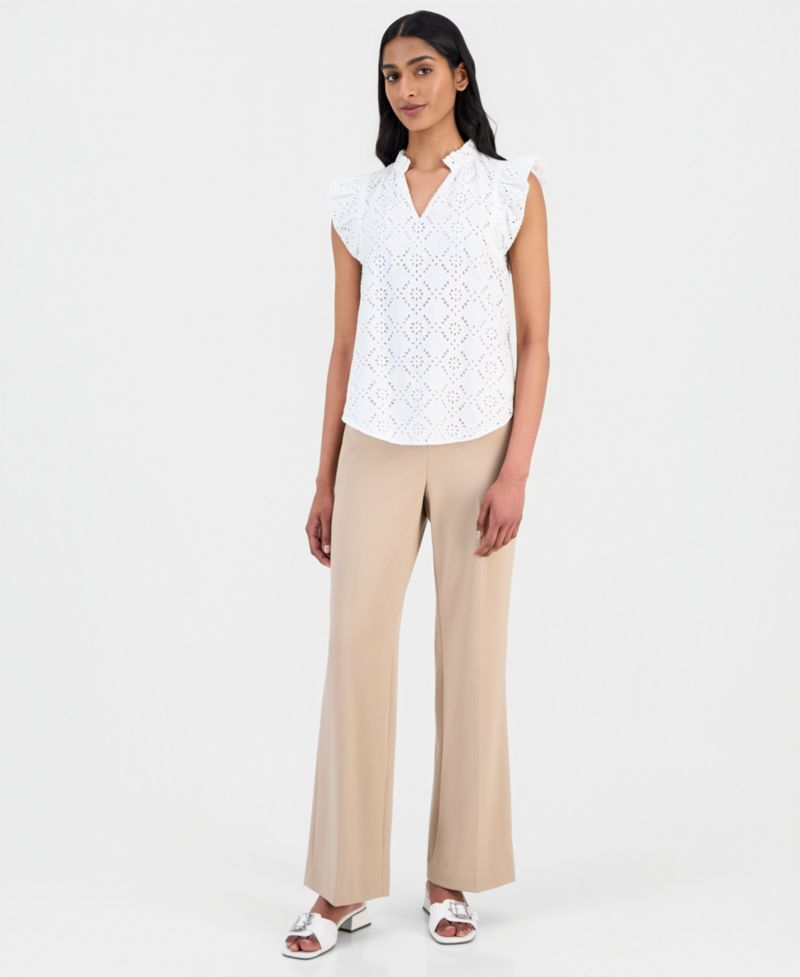 Petite Flutter-Sleeve V-Neck Blouse