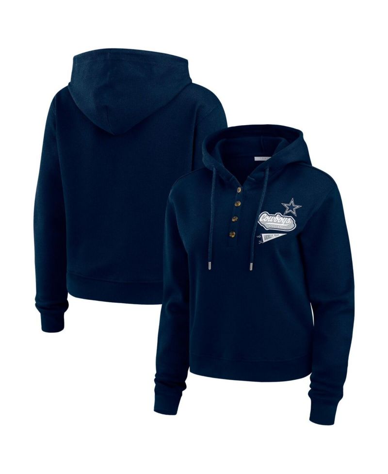 Women's Navy Dallas Cowboys Waffle-Knit Pullover Hoodie