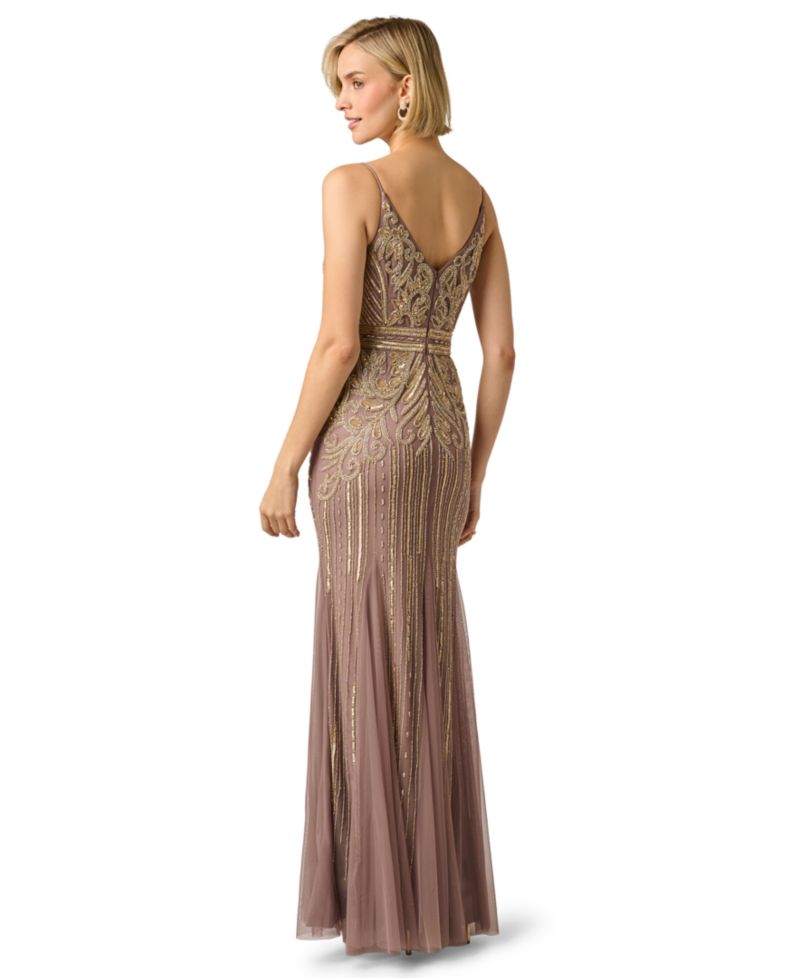 Women's Sleeveless V-Neck Beaded Ball Gown