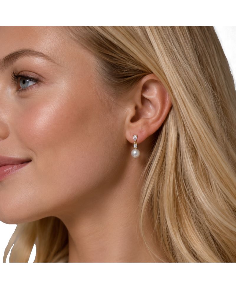 Pear Cut Cubic Zirconia Faux Pearl Drop Earrings
