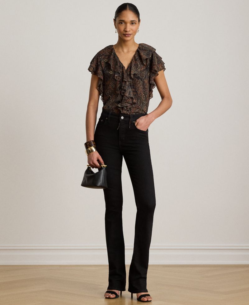 Petite Paisley Ruffle-Trim Georgette Blouse