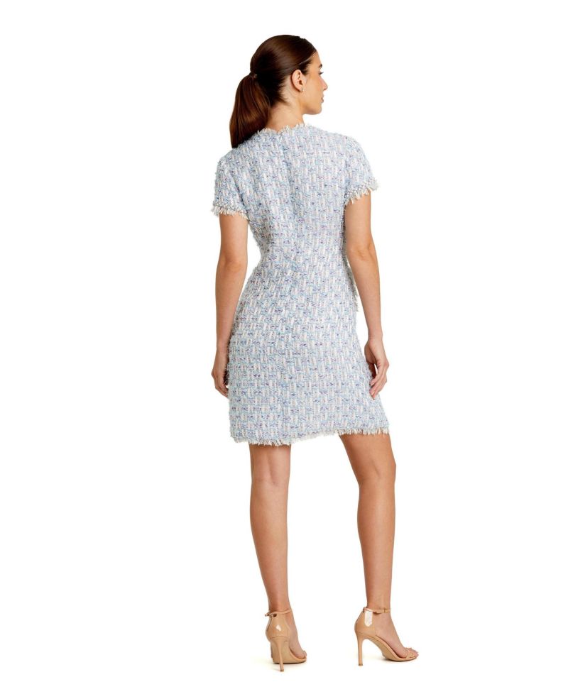 Women's Floral Buttons and Pearl Detailing Boucle Shift Dress