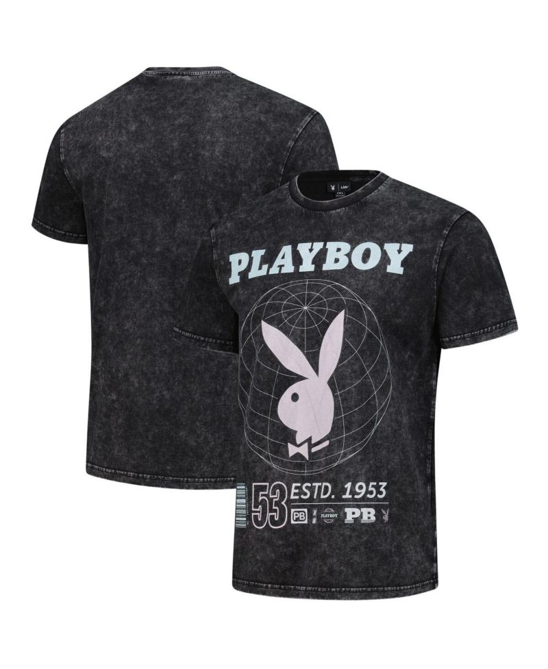 Men's Black Playboy Distressed Oversized Rabbit T-Shirt