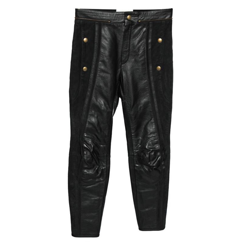 Women's Black Leather & Nubuck Paneled Cropped Biker Pants
