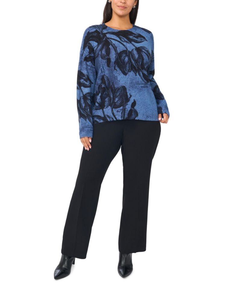 Plus Size Floral-Print Pullover Sweater
