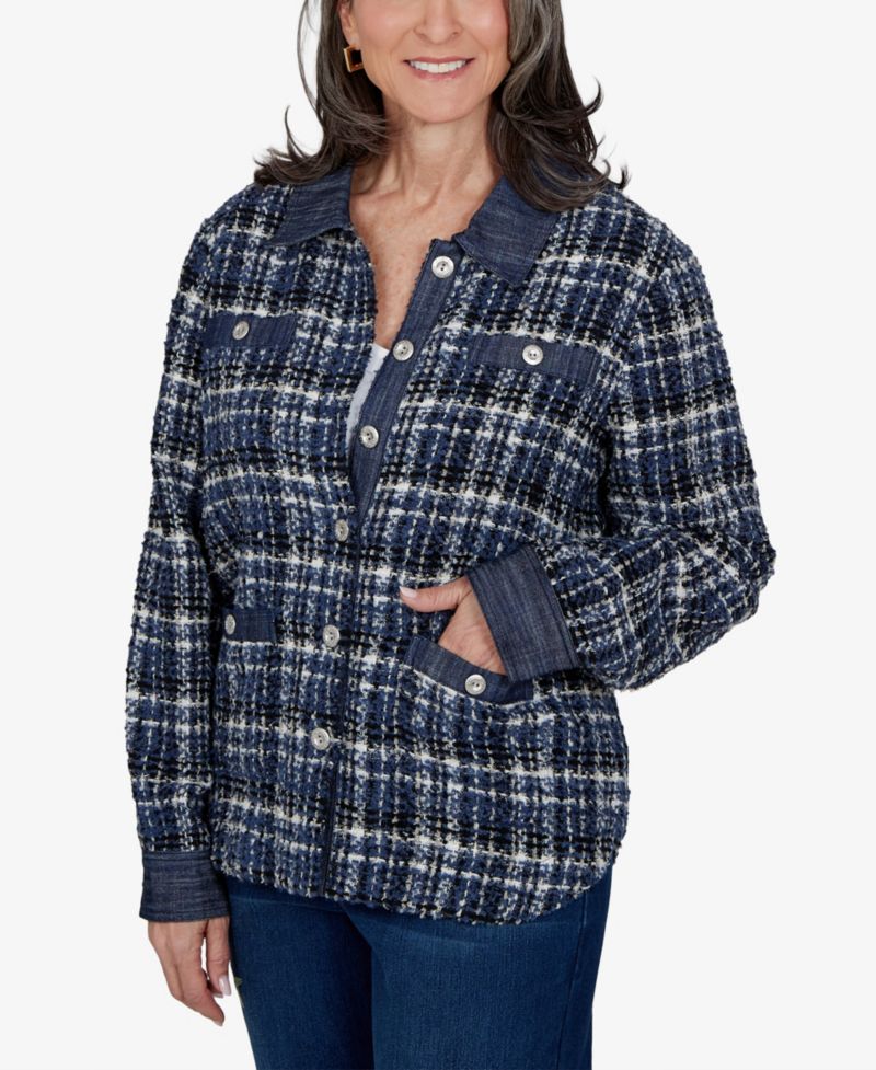 Petite Plaid Tweed Shirt Jacket
