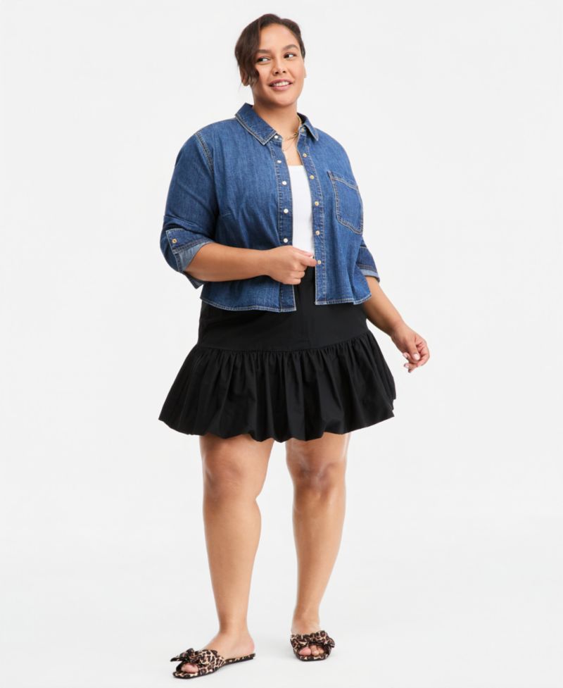 Trendy Plus Size High-Rise Drop-Waist Bubble-Hem Skirt