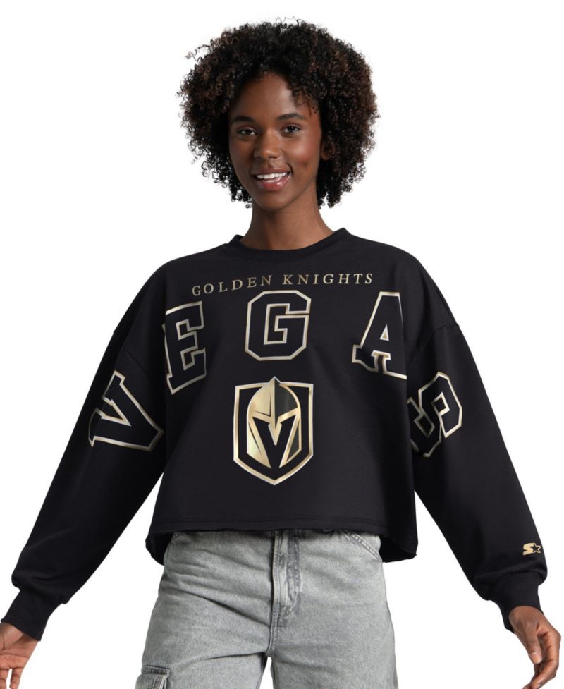 Women's Black Vegas Golden Knights Bleachers Cropped Drop Shoulder Sweatshirt