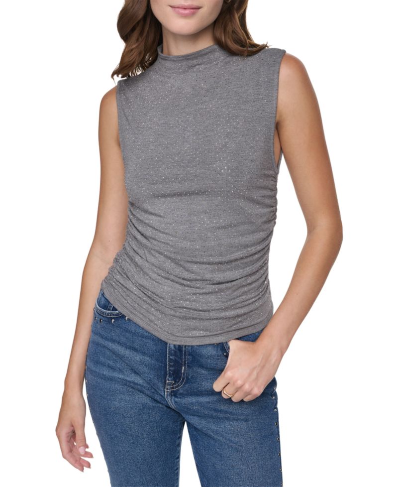 Women's High-Neck Sleeveless Ruched Tank Top