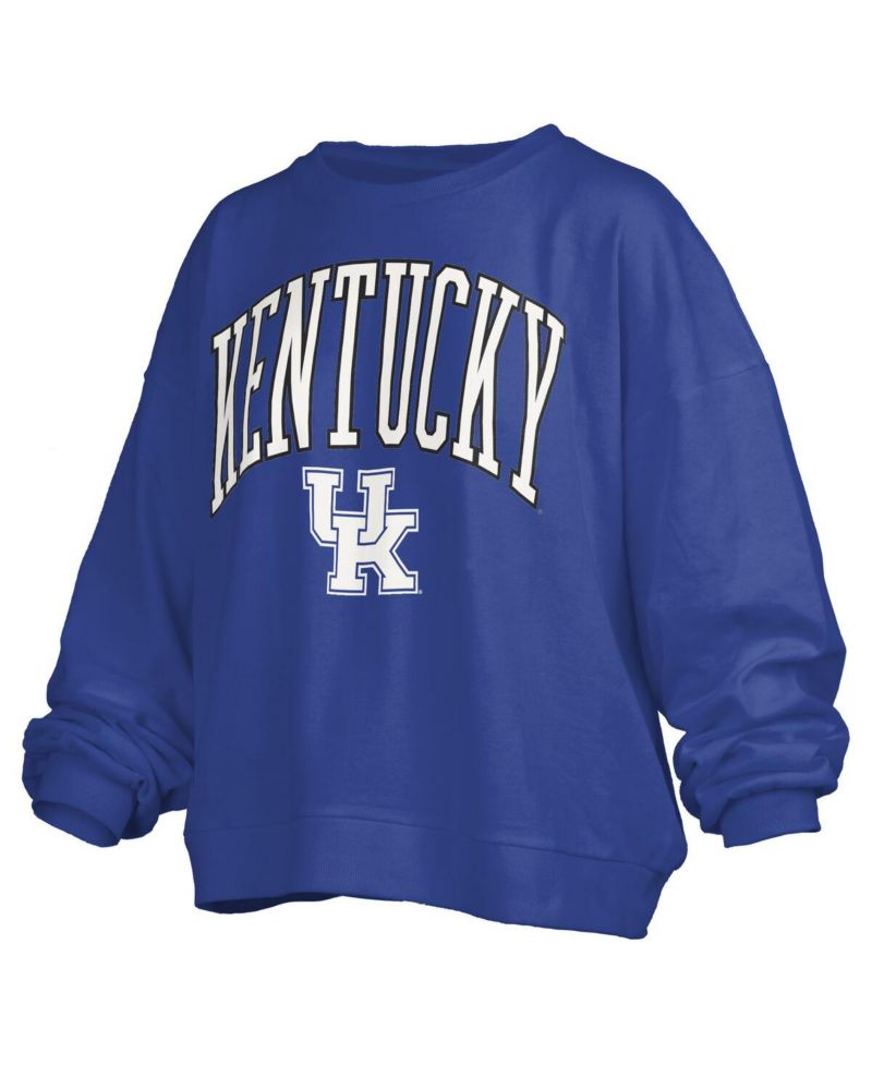 Women's Royal Kentucky Wildcats Janise Arch Over Logo Waist Length Oversized Pullover Sweatshirt