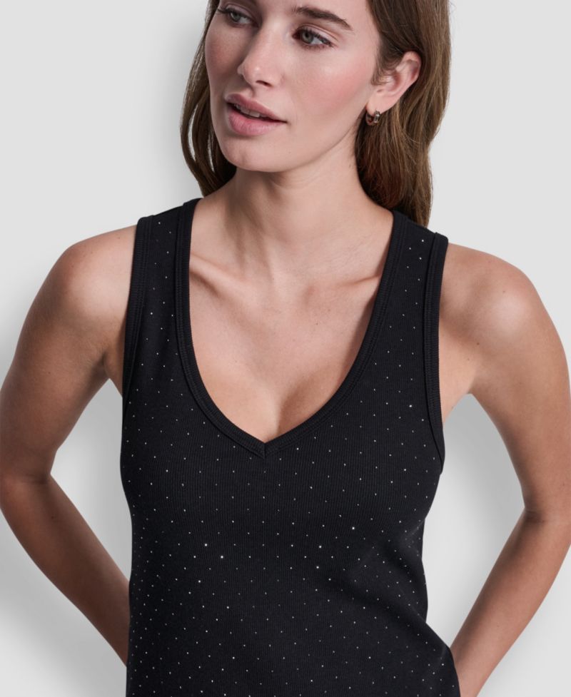 Women's Rhinestone V-Neck Tank Top