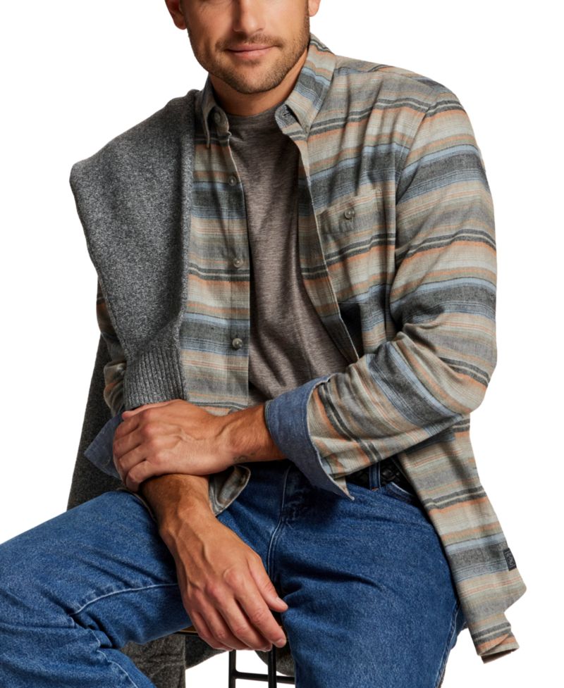 Men's Horizontal Stripe Brushed Flannel Shirt