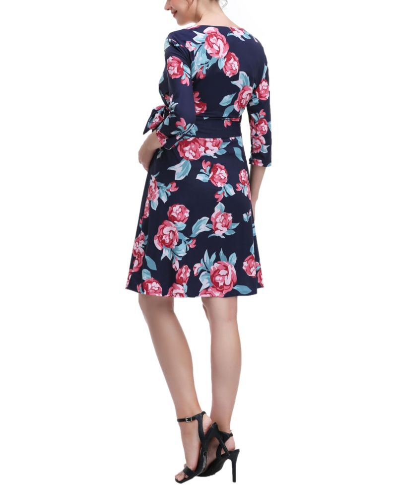 Women's Floral Print Faux Wrap Nursing Dres