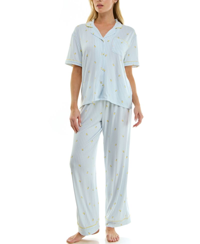 Women's Notch Collared Top and Pajama Pants, 2-Piece Set