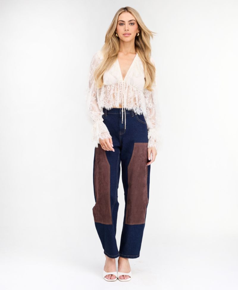 Women's Mila Eyelash Lace Long-Sleeve V-Neck Blouse