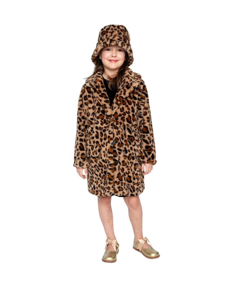 Little and Big Girl ( 6-14) Faux Fur Long Coat Leopard Print