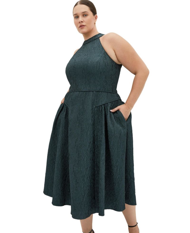 Plus Size Halter Jacquard A-Line Midi Dress