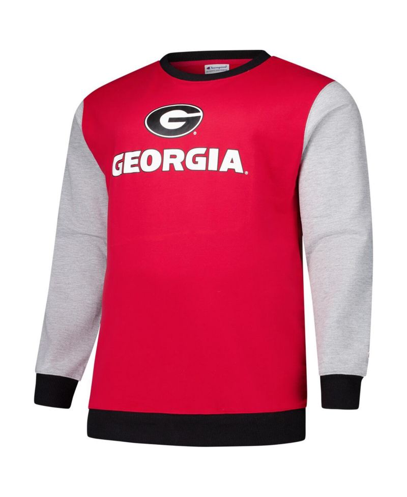 Men's Red Georgia Bulldogs Contrast Sleeve Large Chest Big & Tall Pullover Sweatshirt