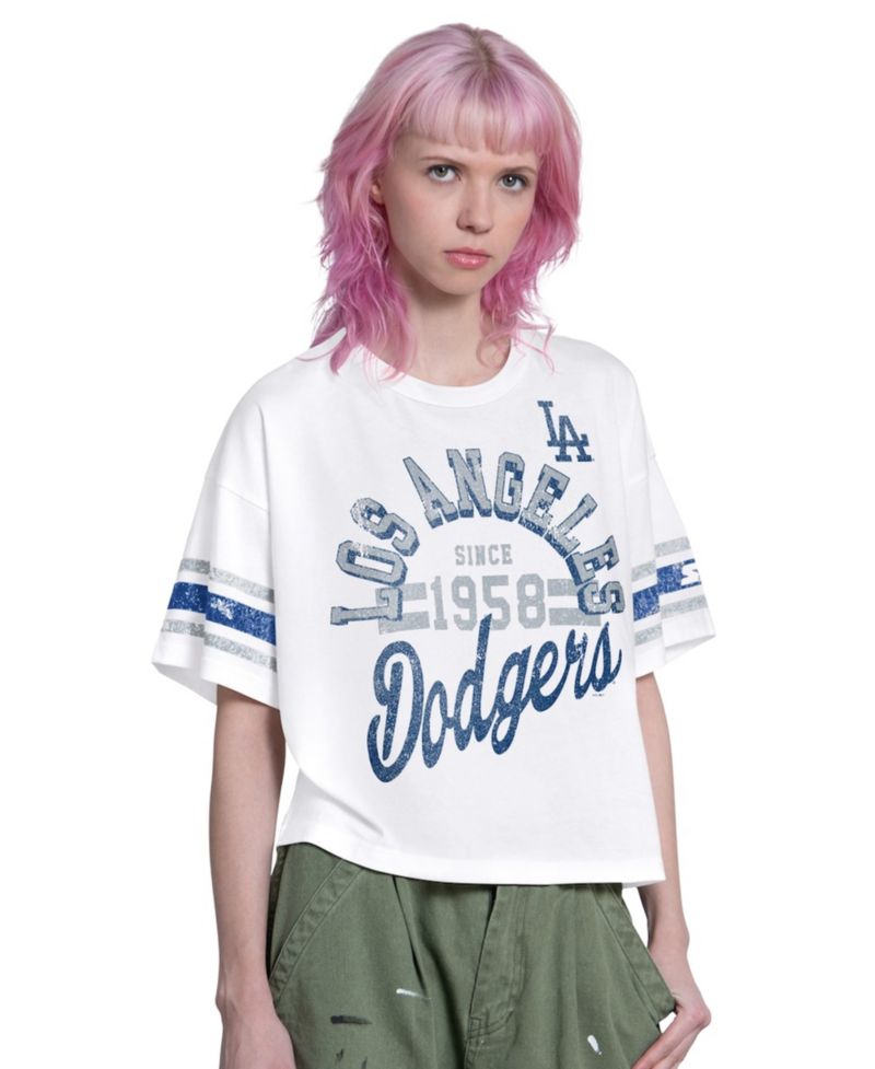 Women's White Los Angeles Dodgers Cropped Hurry Up Offense T-Shirt