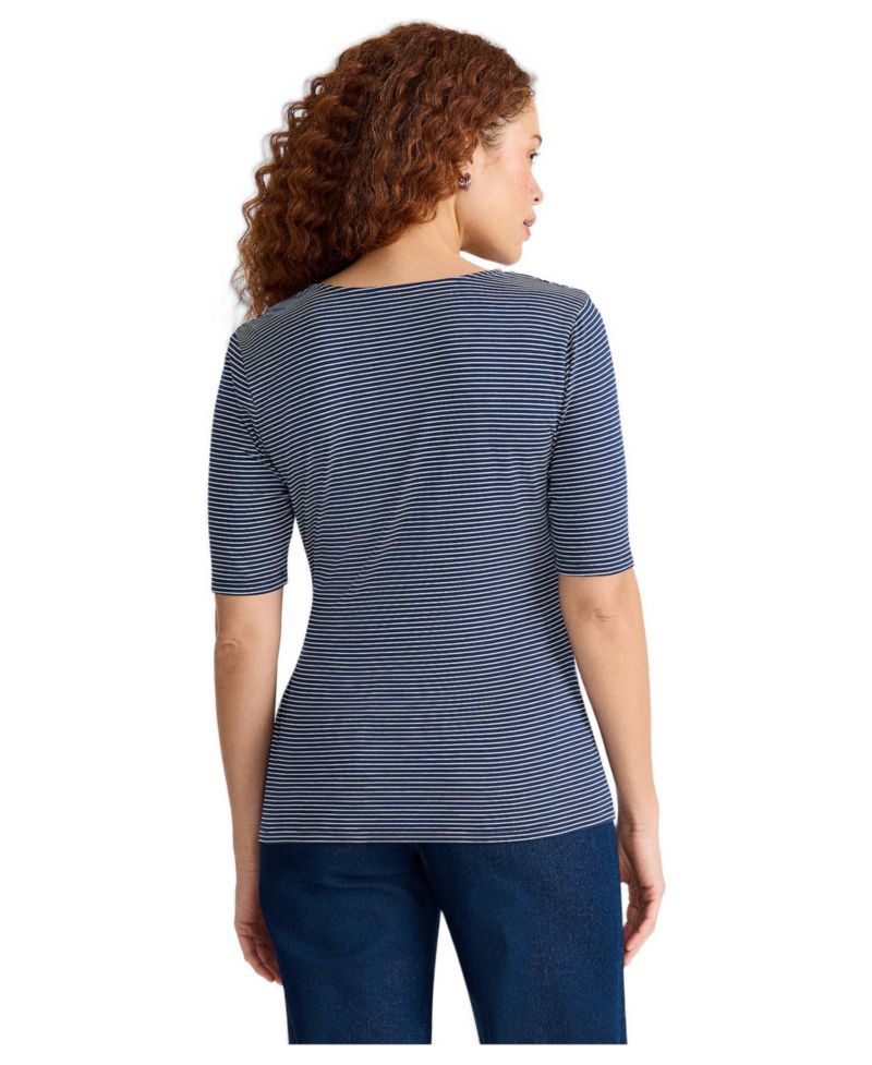 Women's Petite Elbow Sleeve Lightweight Jersey Side Tie Blouse