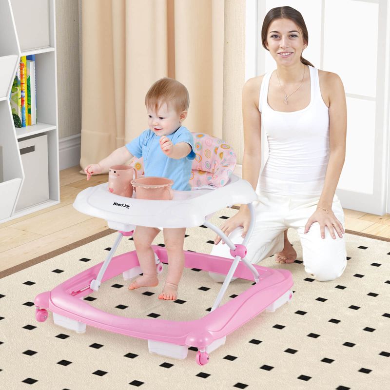 Foldable Baby Walker with 3 Adjustable Heights Comfy Padded Seat