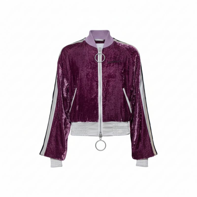 Women's Purple Crushed Velvet Zipper Front Bomber Jacket