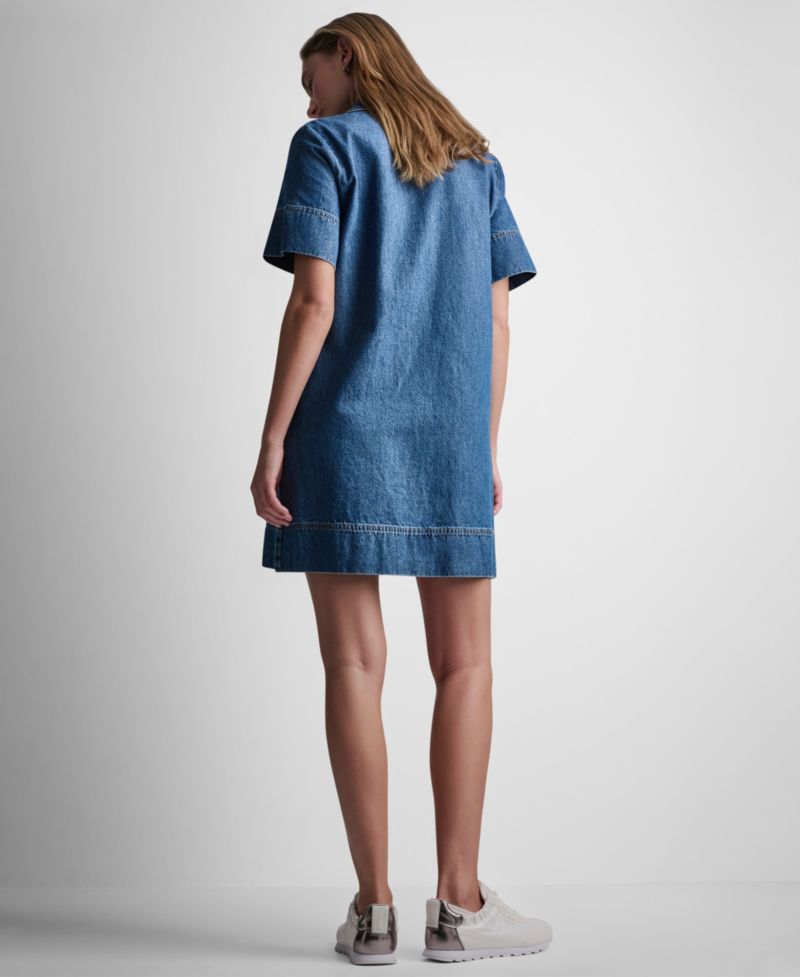 Women's Short-Sleeve Lace Up Shift Dress