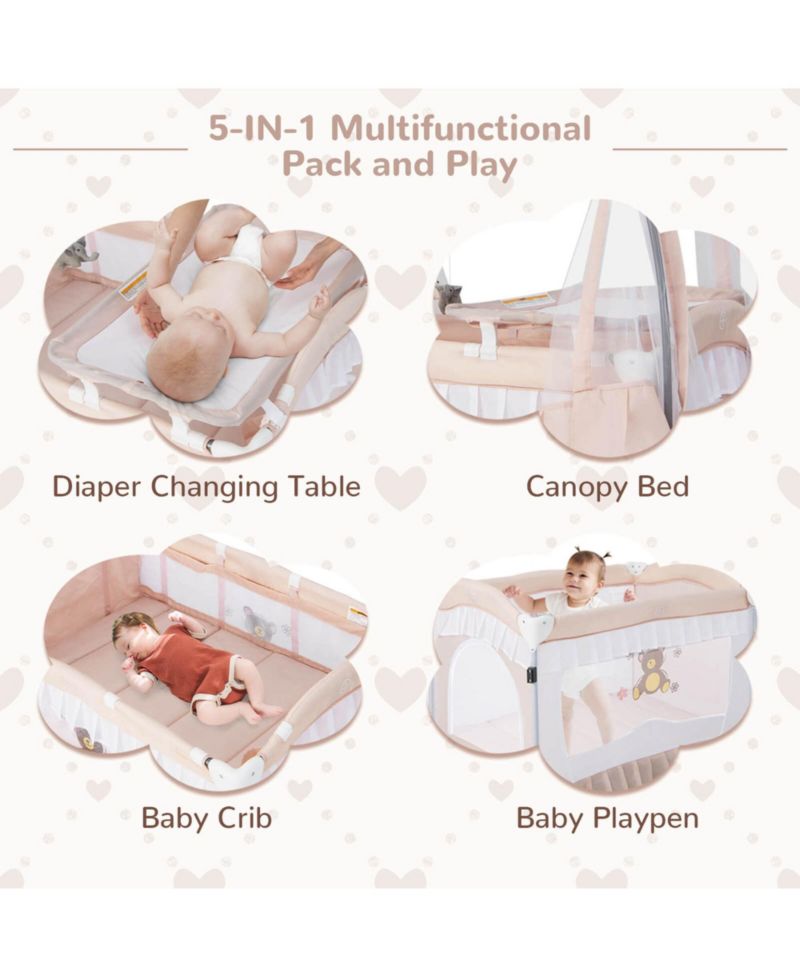 Girls Ortable Playpen Crib Cradle Bassinet Changing Pad Mosquito Net Toys w Bag
