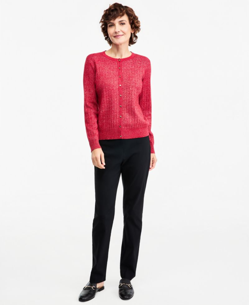 Women's Long-Sleeve Crewneck Pointelle Cardigan
