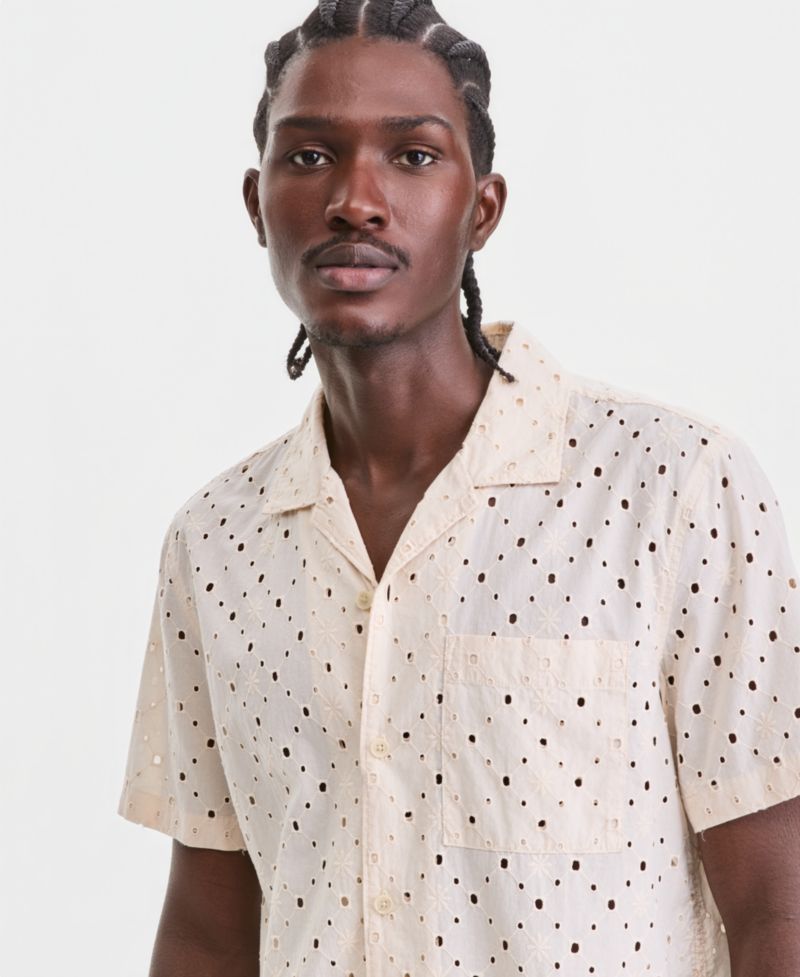 Men's Cotton Eyelet Short-Sleeve Camp Shirt