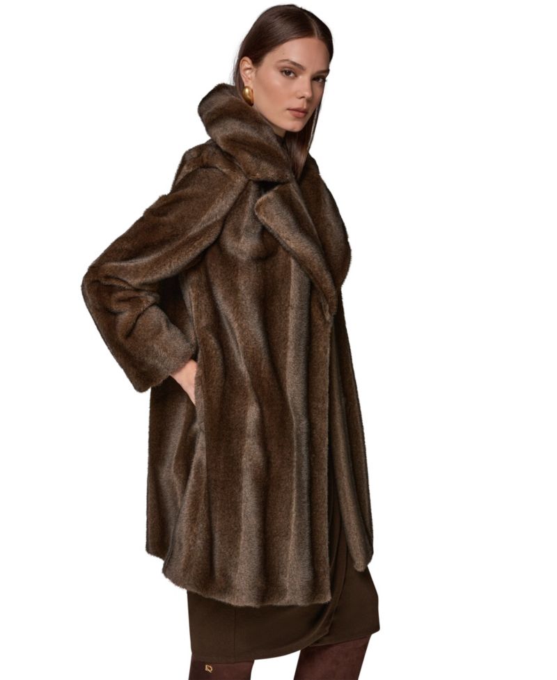 Women's Notched-Collar Faux-Fur Coat
