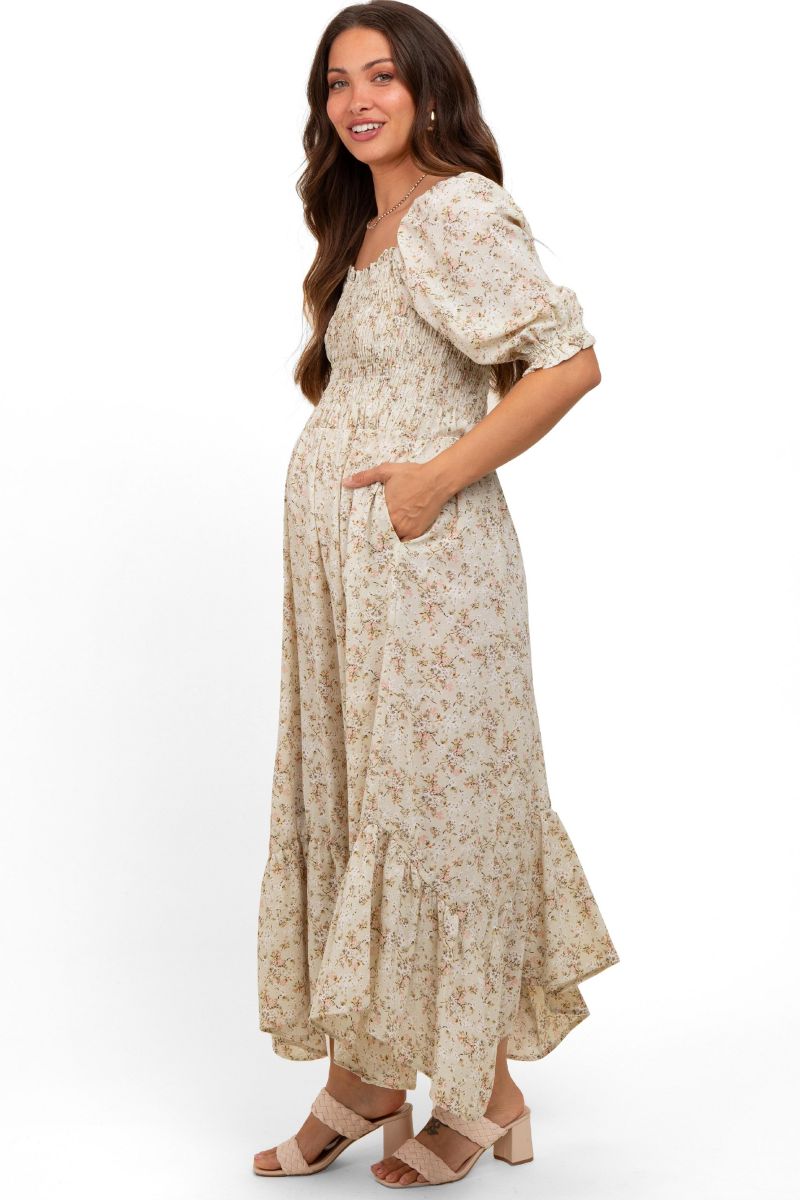 Women's Light Olive Smocked Handkerchief Hem Dress