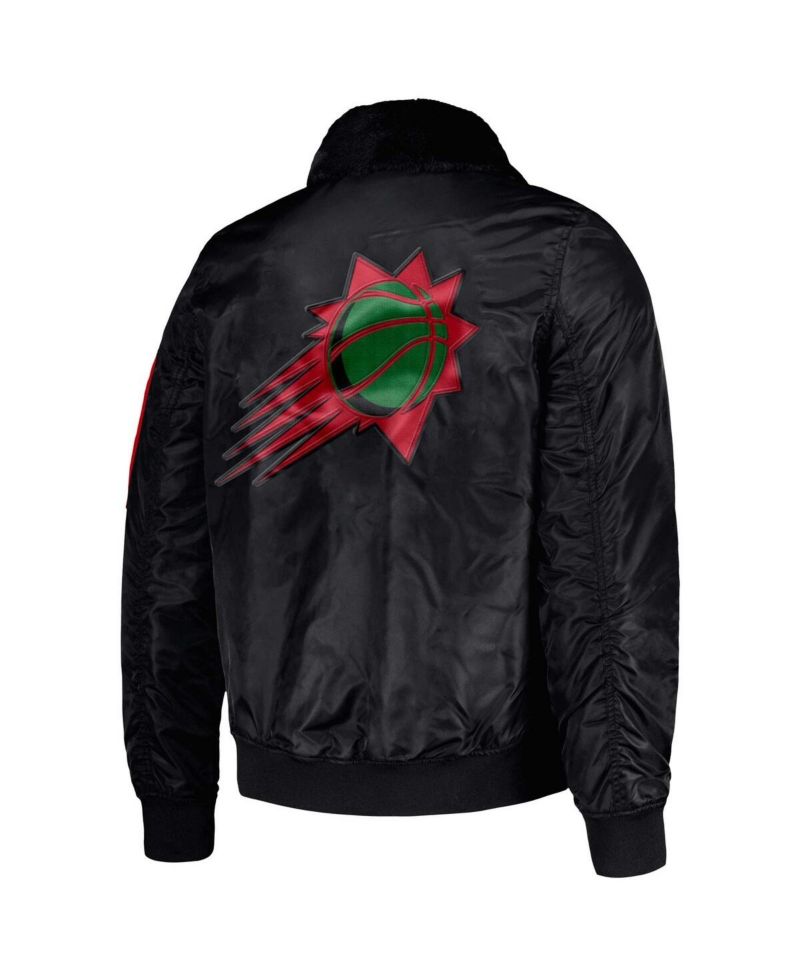 x Ty Mopkins Men's Black Phoenix Suns Black History Month Satin Full-Zip Jacket