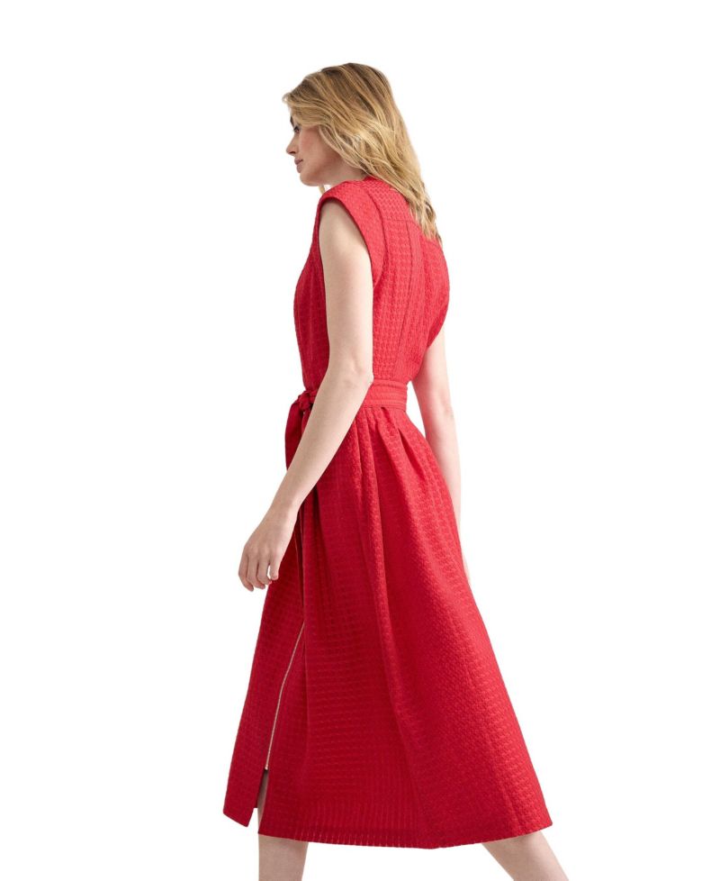 Women's Elvira Zip-Front Textured Midi Dress with Pockets