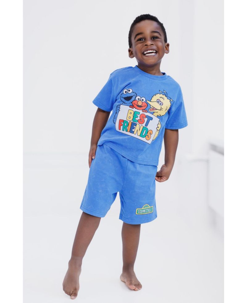 Baby Boys Oscar the Grouch Elmo Bert and Ernie Graphic T-Shirt and Shorts Outfit Set Infant to Little Kid