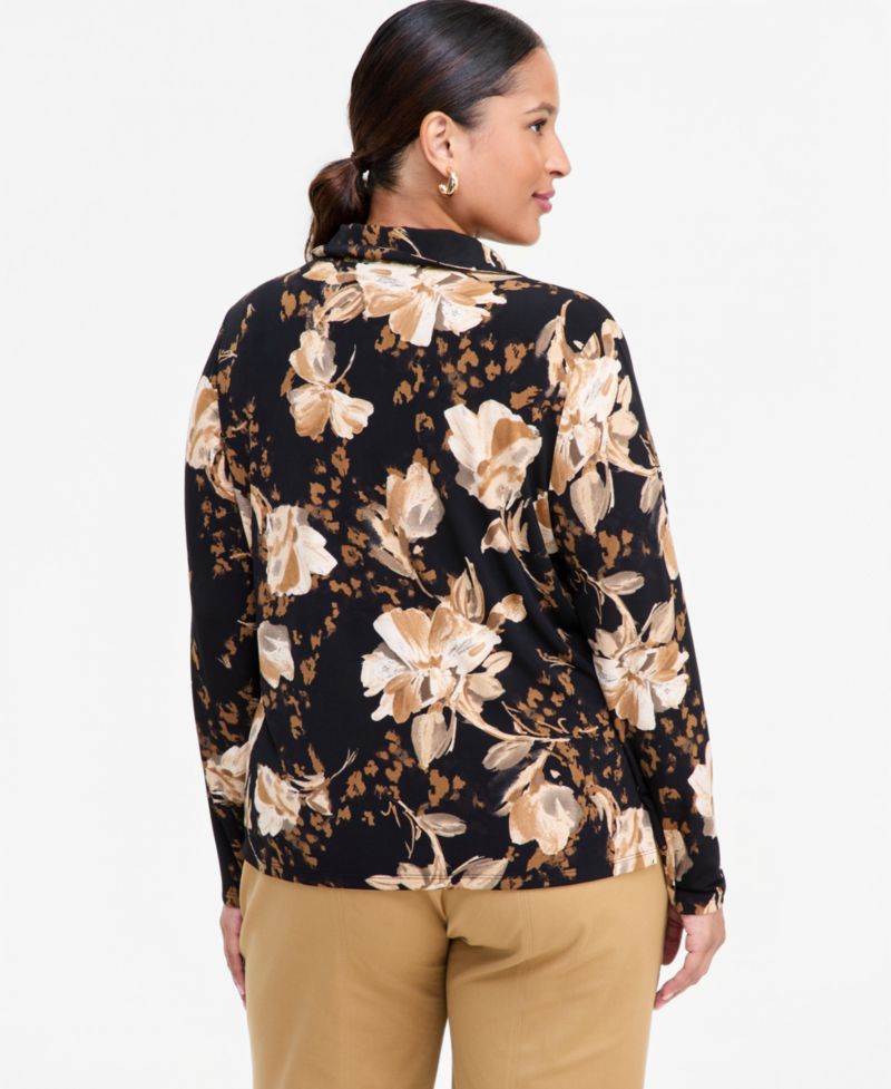 Plus Size Johnny-Collar Top