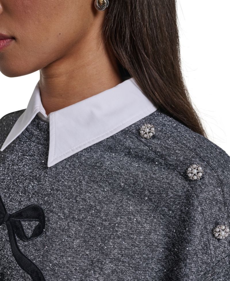 Women's Collared Oversized Logo-Bow Sweatshirt