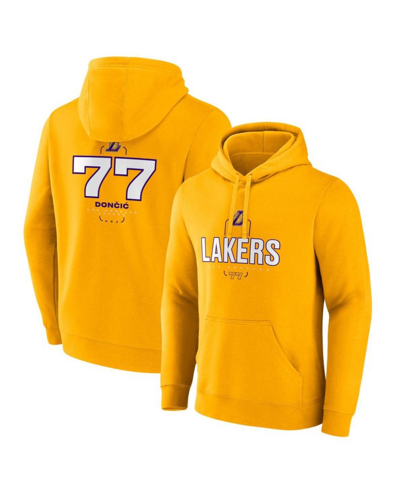 Men's Luka Doncic Gold Los Angeles Lakers Icon Behind the Back Name & Number Pullover Hoodie