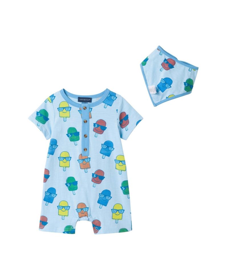 Baby Boys Ice-Pops Henley Romper and Bib Set