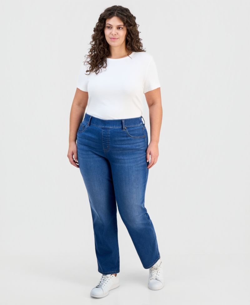 Plus Size Shaping Pull-On Straight Jeans