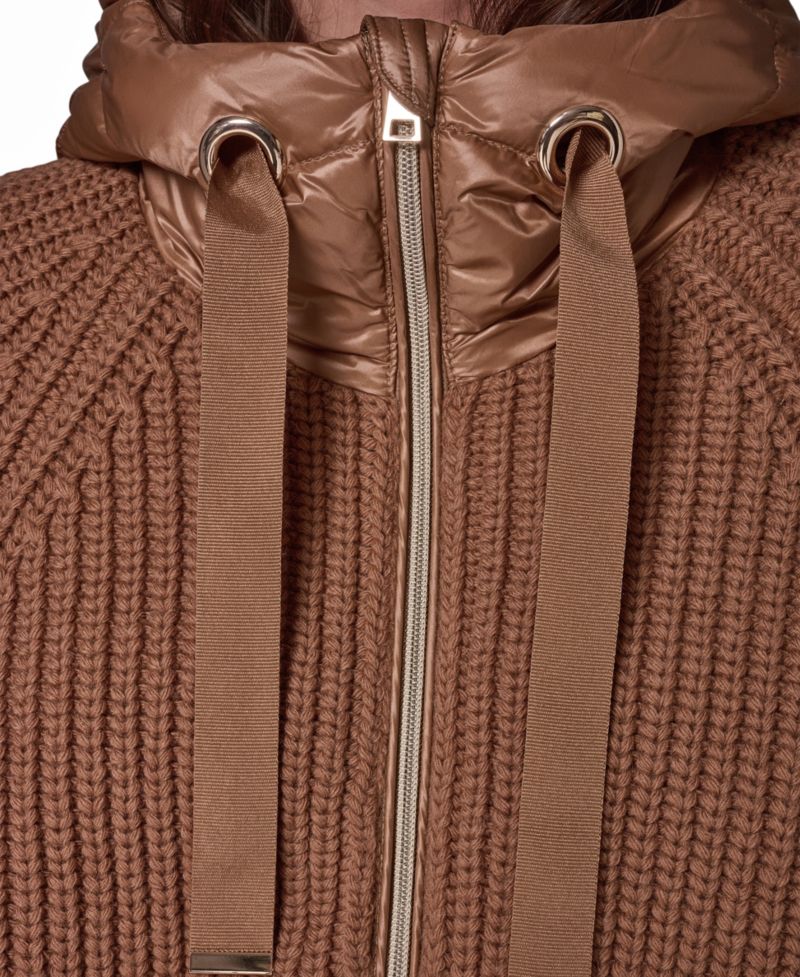 Women's Wool-Blend Hooded Mixed-Media Chunky Jacket