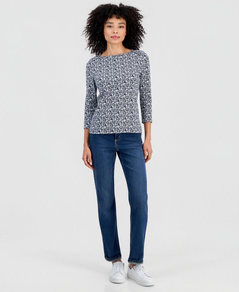 Petite Cotton Boat-Neck 3/4-Sleeve Top, Macy's Exclusive