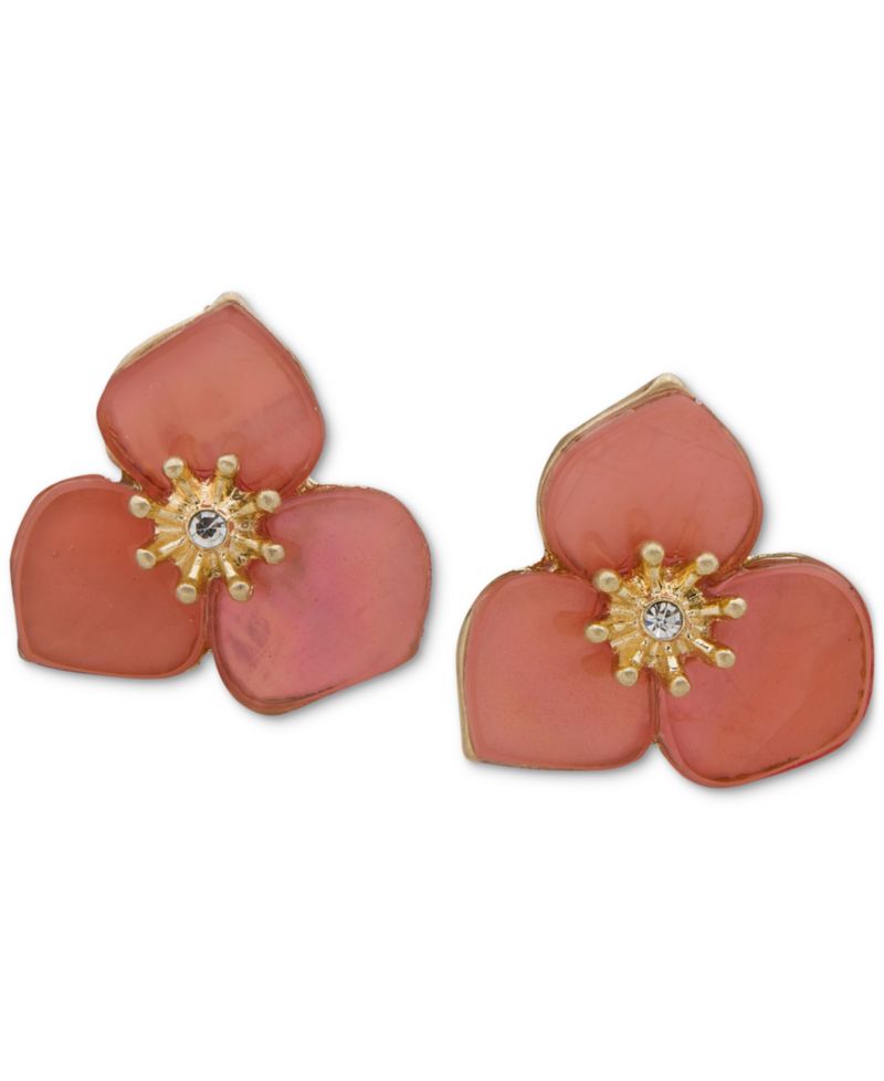 Gold-Tone Pav&eacute; Color Flower Button Earrings