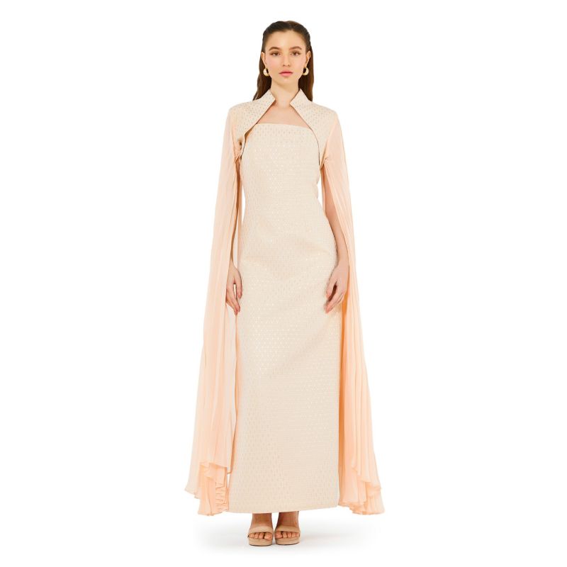 Women's Strapless Column Dress With Detachable Cropped Cape Jacket