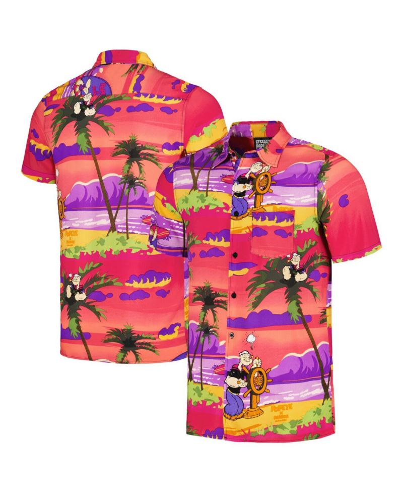 Men's and Women's Pink Popeye Sunset Button-Up Shirt