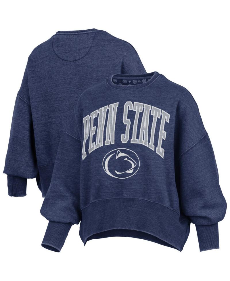 Women's Navy Penn State Nittany Lions Oversized Waist-Length Crewneck Sweatshirt